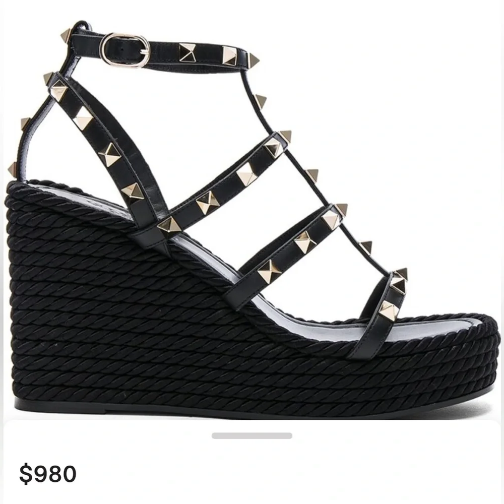 Valentino Garavani Rockstud NWOT ankle strap wedge sandal - Picture 8 of 16